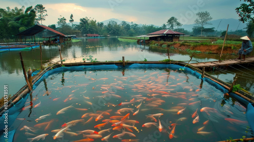 traditional consumtion fish farm, tarpaulin fish pond photo