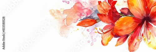 Red watercolor hibiscus flowers. photo