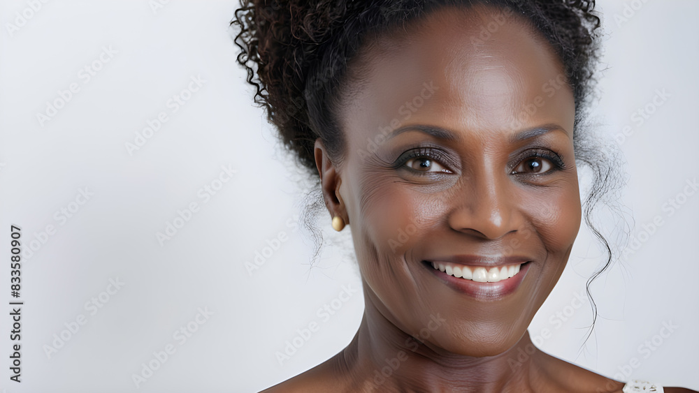  white background, copy space. a woman with a black skin