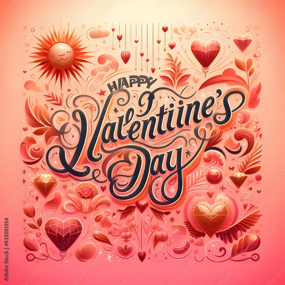 Happy Valentine's Day beautifully hand-lettered in whimsical script Happy Valentine's Day beautifully hand-lettered in whimsical script