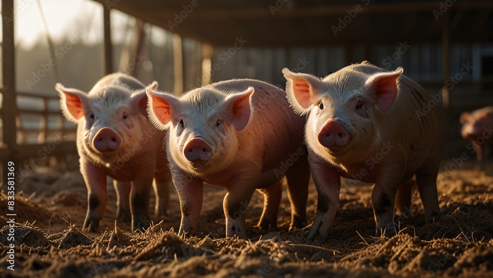 closeup group of pigs in farm