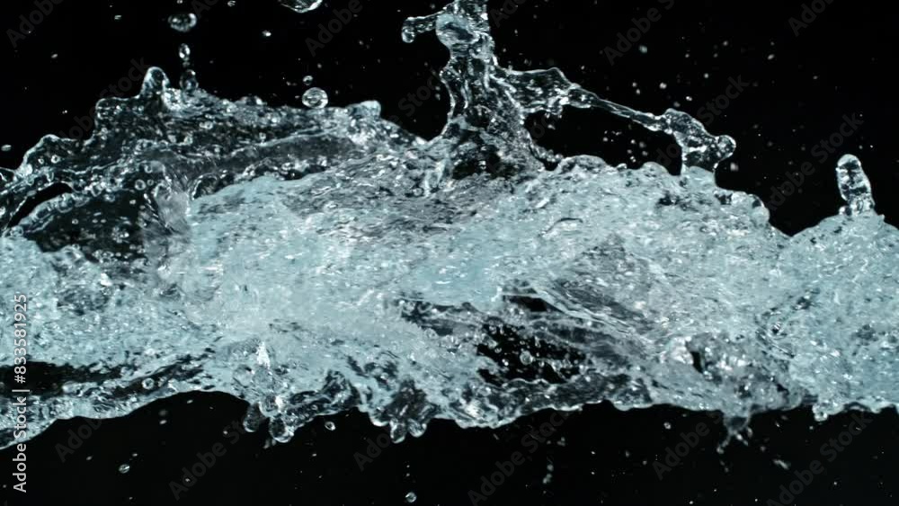 Super Slow Motion Shot of Pure Water Splashes Flying Towards Isolated on Black at 1000fps. Super Slow Motion Shot of Pure Water Splashes Flying Towards Isolated on Black at 1000fps.