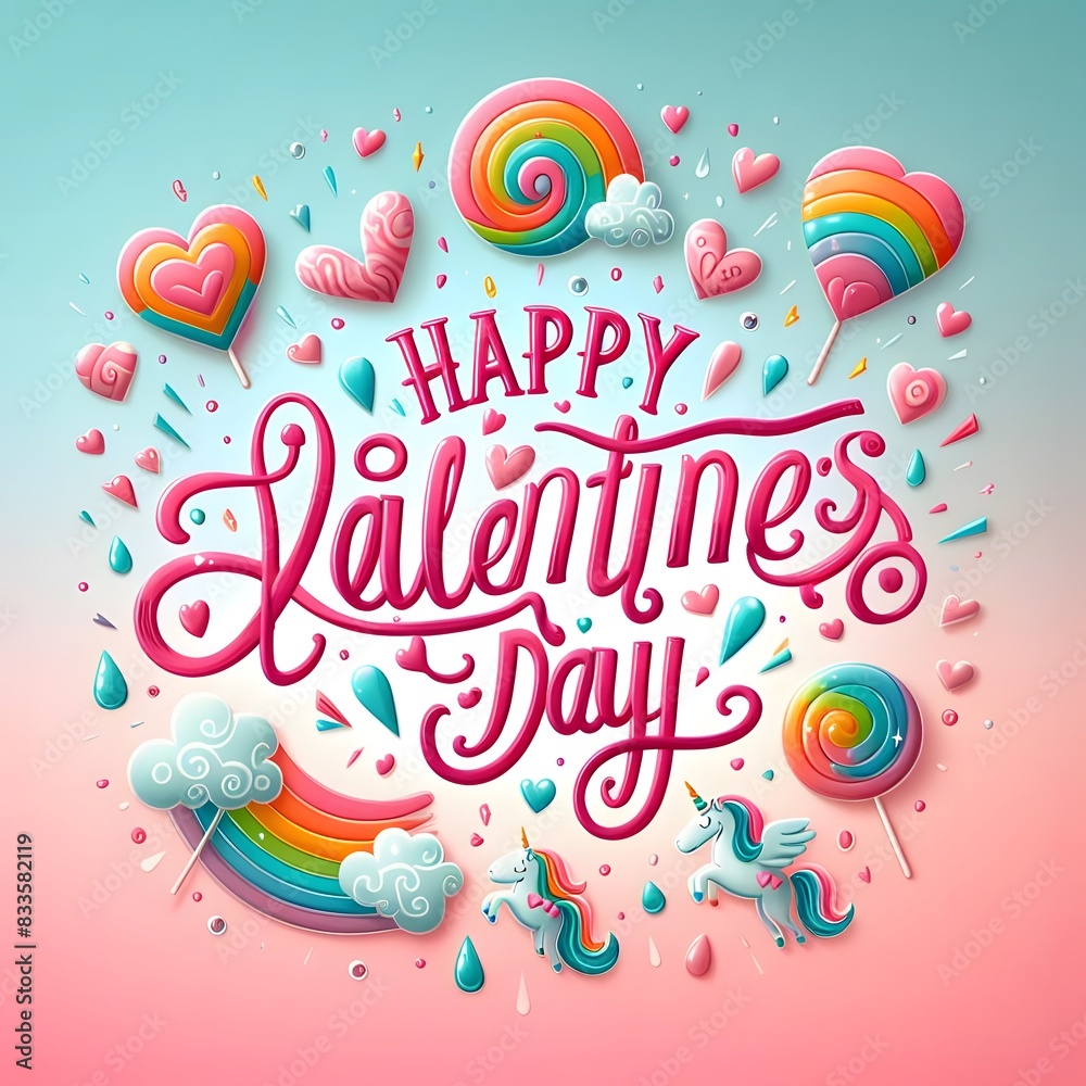 Happy Valentine's Day beautifully hand-lettered in whimsical script Happy Valentine's Day beautifully hand-lettered in whimsical script