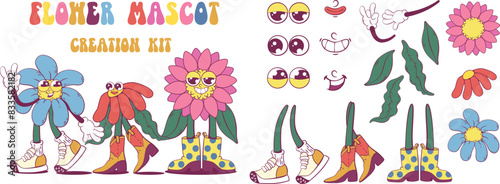 Retro groovy flower mascot creation kit