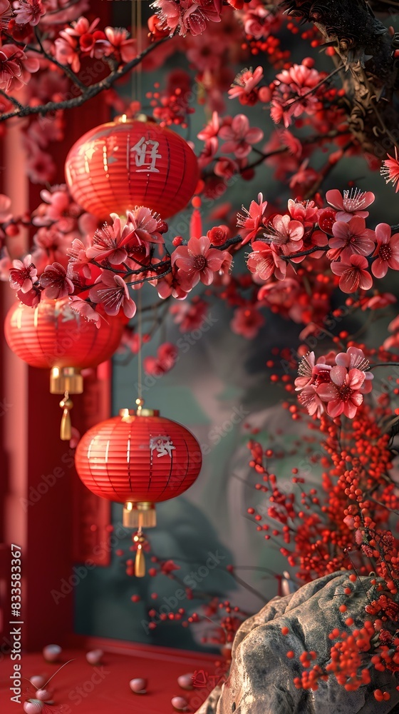 Red lanterns and cherry blossoms Red lanterns and cherry blossoms