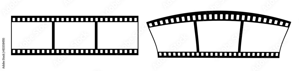 35mm film strip vector design with 3 frames on white background. Black film reel symbol illustration to use for photography, television, cinema, photo frame.