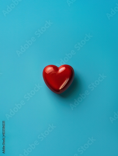 A single red heartshaped pill centered on a vibrant blue background, emphasizing simplicity and focus © Shutter2U