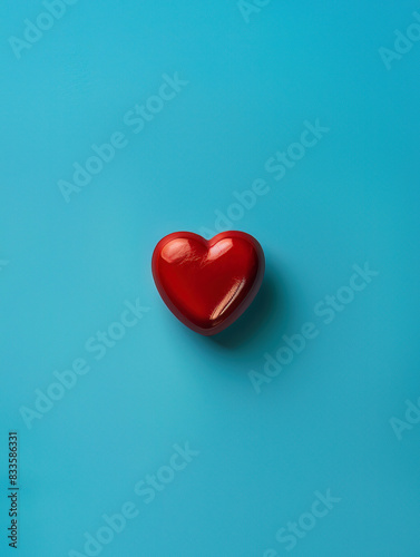 A single red heartshaped pill centered on a vibrant blue background, emphasizing simplicity and focus