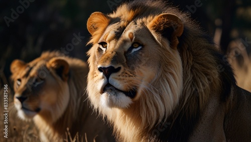 closeup group of wild lion in nature