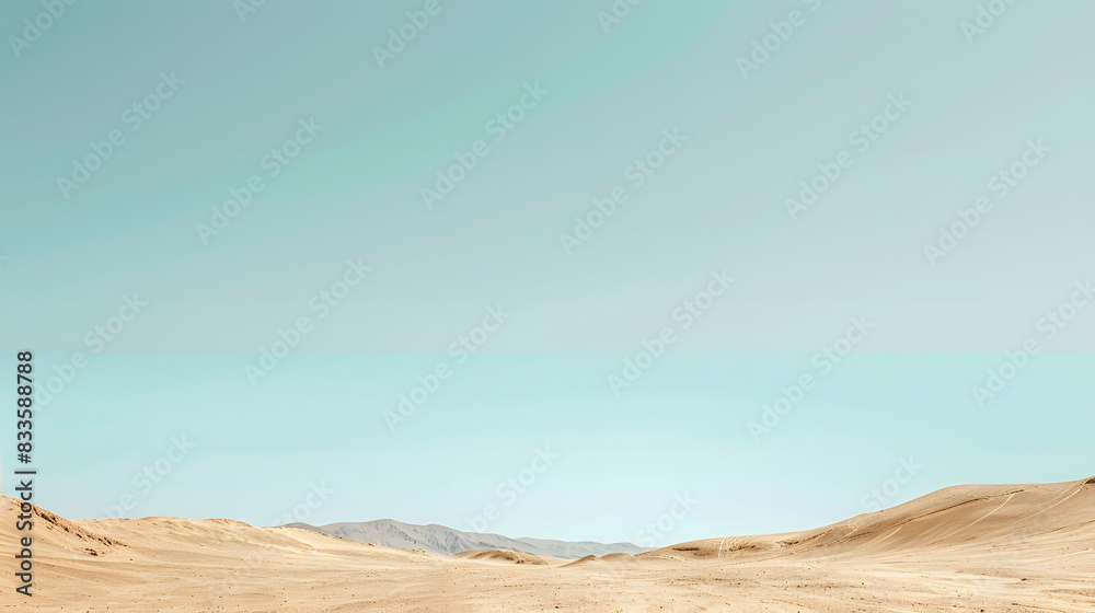 Vast yellow sand dunes stretch under a clear blue sky in this hot, dry desert landscape Vast yellow sand dunes stretch under a clear blue sky in this hot, dry desert landscape