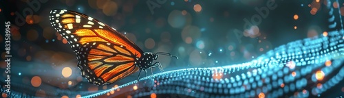 Digital Transformation A 3D butterfly emerging from a glowing digital cocoon, symbolizing transformation photo