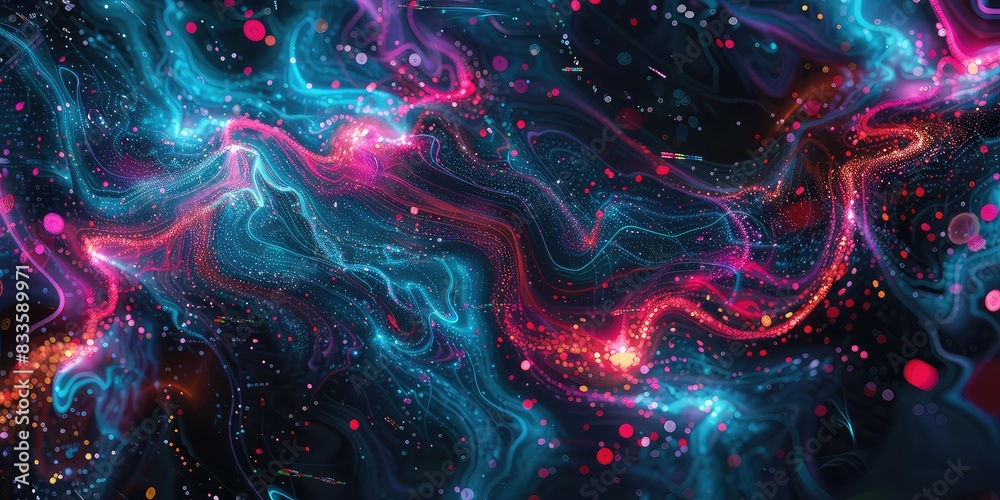 Fototapeta premium Digital background perfect for tech processes, neural networks, artificial intelligence, data transfer and encryption, digital archives, sound and graphic presentations, science, education, etc