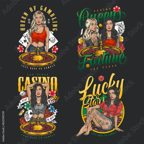 Casino gaming colorful set stickers