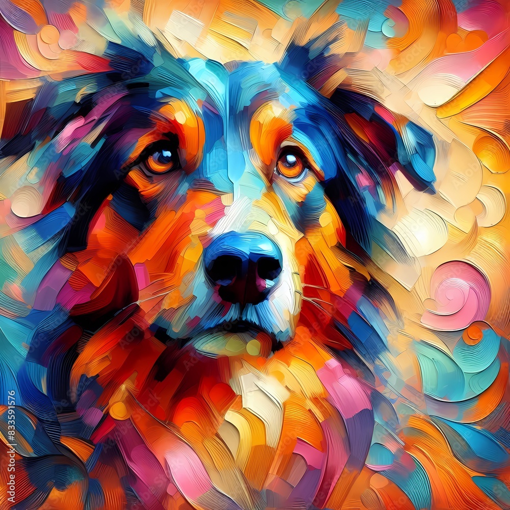 A dog in a bold impressionistic painted style with vibrant colors and expressive eyes A dog in a bold impressionistic painted style with vibrant colors and expressive eyes