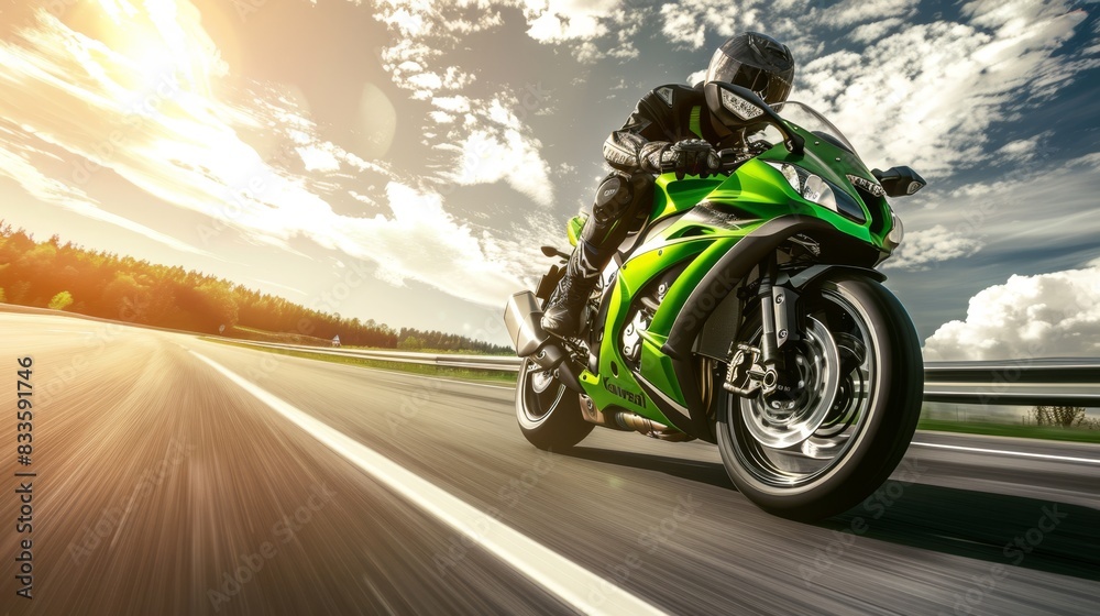 The green sport motorcycle