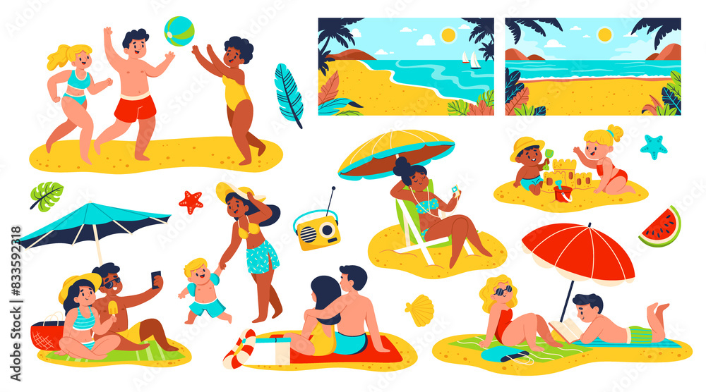 Naklejka premium Hand drawn flat summer element set collection
