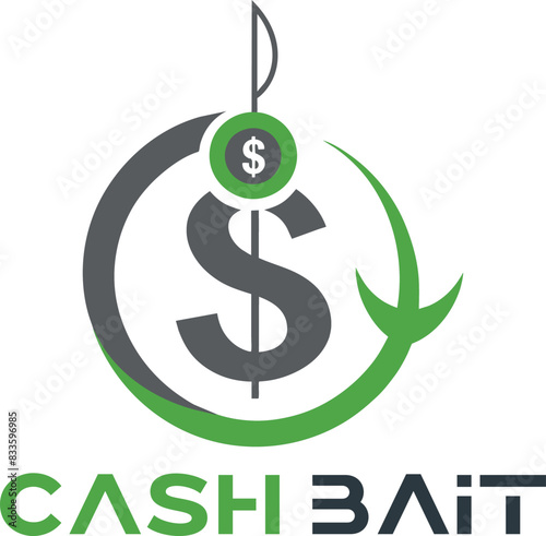 Creative Financial Marketing Logo Concept Featuring Dollar Sign Hook and Anchor Design with 'Cash Bait' Typography