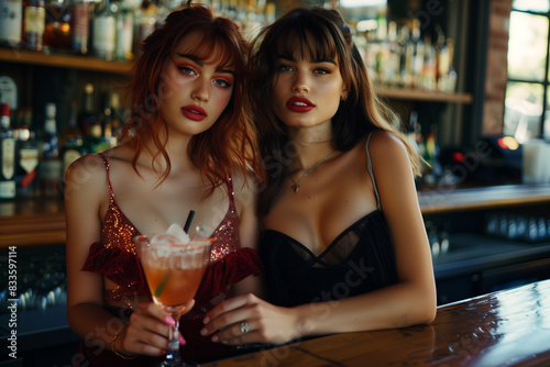 2 ragazza sexy al bar che bevono un drink