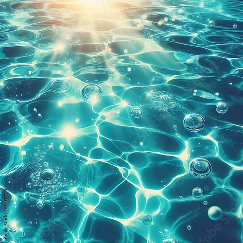 A serene underwater scene with light rays piercing through the water, highlighting a dance of bubbles against the sea floor 