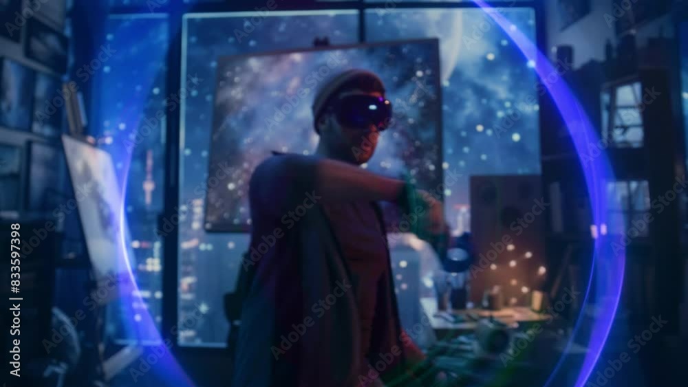 Exploring virtual reality world with VR headset in a futuristic setting tech fun Exploring virtual reality world with VR headset in a futuristic setting tech fun