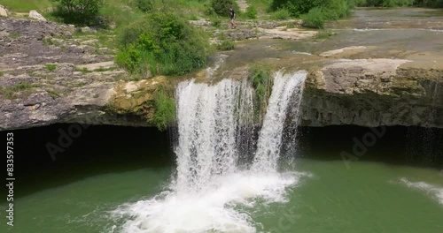 Aerial view of the Zarecki krov waterfall in River Pazincica, Croatia photo