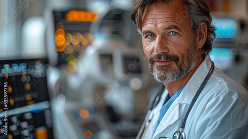 Man With Stethoscope Standing in Front of Monitor