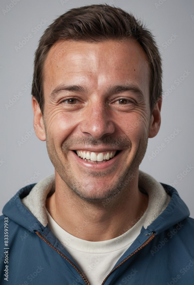 Fototapeta premium portrait view of a regular happy smiling Antarctic man , ultra realistic, candid, social media, avatar image, plain solid background
