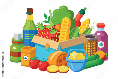 A variety of foods, including fresh fruits and vegetables, packaged goods and beverages. a range of healthy food products