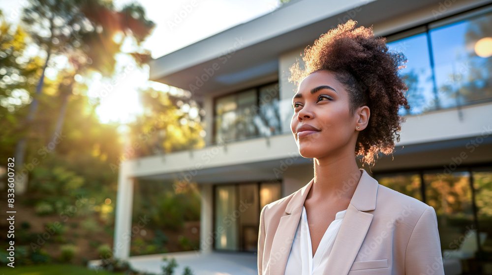 Professional Style: Woman by Modern Two-Story House Professional Style: Woman by Modern Two-Story House