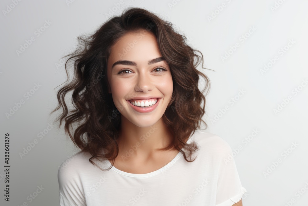young woman bright smile Filled with happiness and cheerfulness on a white background young woman bright smile Filled with happiness and cheerfulness on a white background