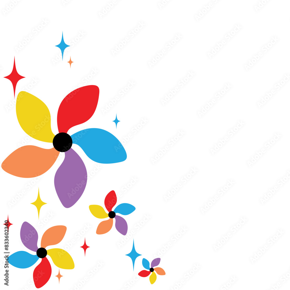 Decorate the corner suitable for children's day. Pinwheels and stars sparkle in many colors. Corner decoration
