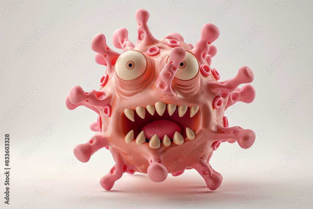 Fototapeta premium 3d render cute emotion of bacteria or virus low polygon detailed 3d, colorful cartoon 3d animation, character design , plasticine style 3d, Isolated background 