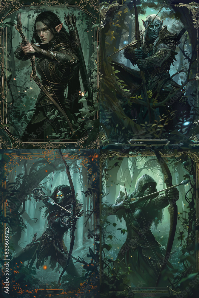 tcg game card design fantasy style border, Exceptional TCG creature card: Immerse in its intricate design, blending fantasy and strategy, AI