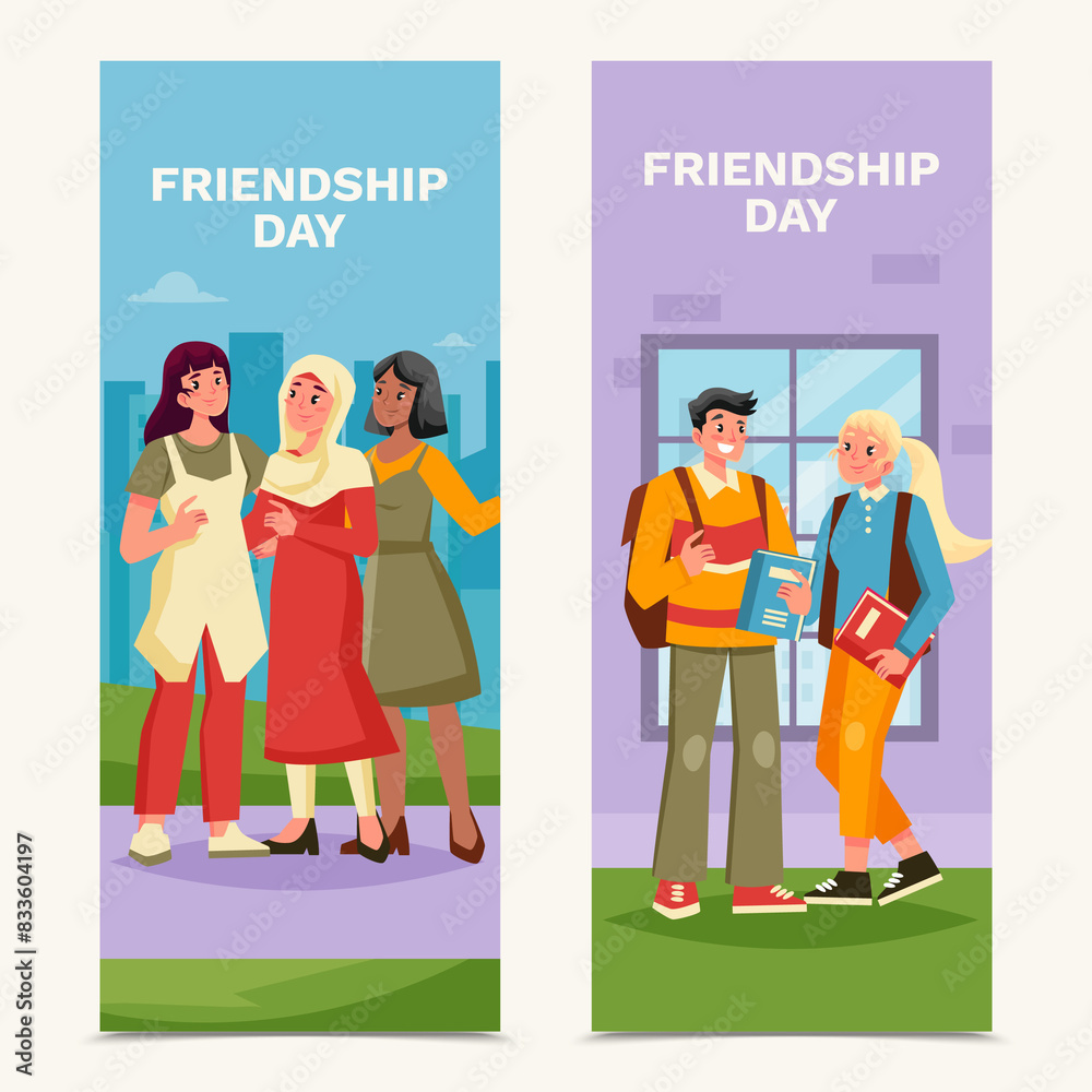 Hand drawn flat friendship day banner set Hand drawn flat friendship day banner set