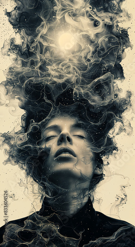 Woman experiencing an explosion of consciousness