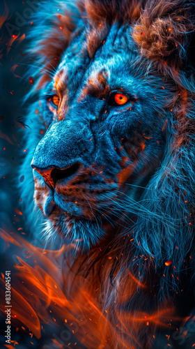 Lion with dramatic blue lighting 