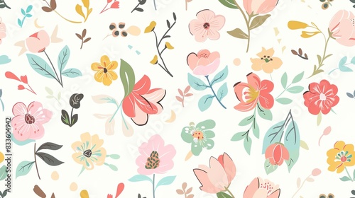 Wallpaper Mural Flower wallpaper flat design top view romantic theme cartoon drawing colored pastel . Seamless Pattern, Fabric Pattern. Torontodigital.ca