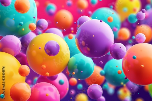 Colorful 3D-rendered spheres in various sizes against a purple and blue gradient background