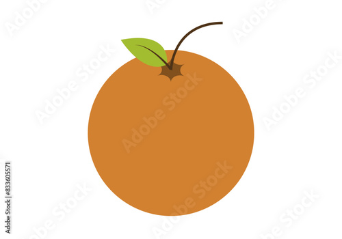 Naranja con una hoja de fruta en fondo blanco.