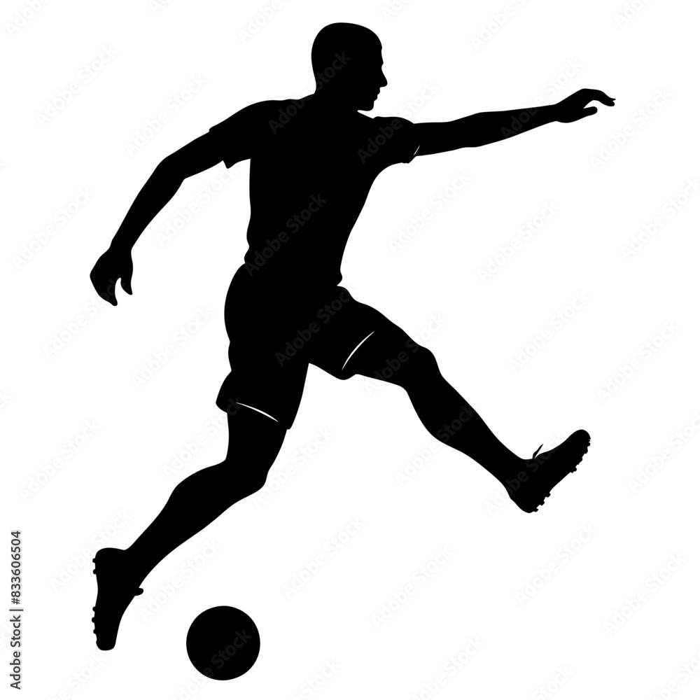 A silhouette of a soccer player kicking a soccer ball on a field A silhouette of a soccer player kicking a soccer ball on a field
