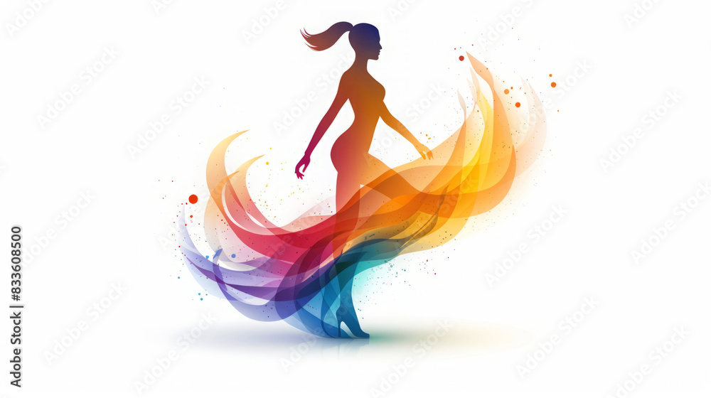 Obraz premium Abstract Female Silhouette with Colorful Flowing Lines