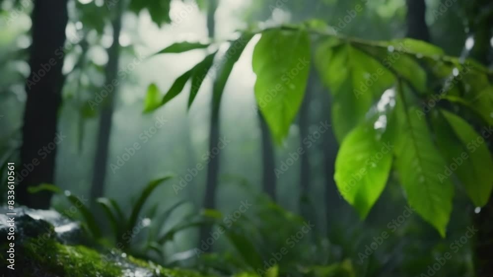 leaves exposed to dew water with lush forest background footage leaves exposed to dew water with lush forest background footage