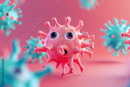 3d render cute emotional of bacteria or virus low polygon detailed 3d, cartoon 3d, plasticine style 3d, Isolated corbackground 