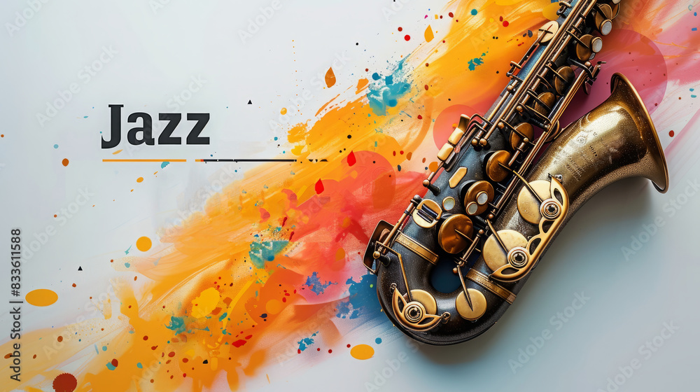 Naklejka premium Jazz Saxophone with Colorful Abstract Background