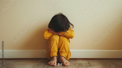 The sad child in yellow photo