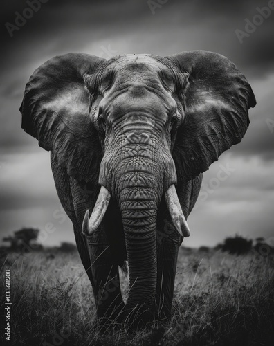black and white illustration of elephant