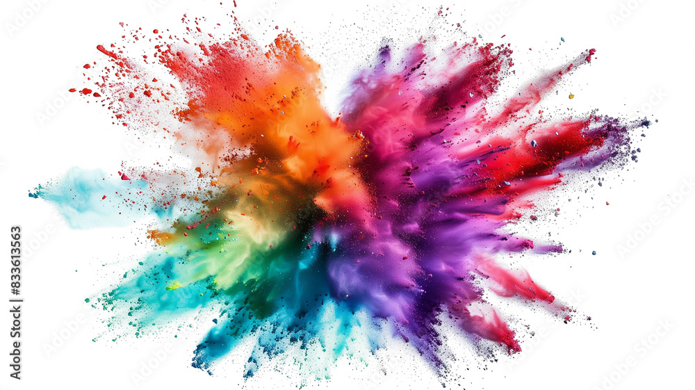 A playful splash of multicolored powder exploding outward A playful splash of multicolored powder exploding outward