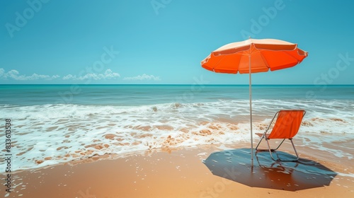 Serene Summer Beach Scene with Colorful Umbrella and Chair