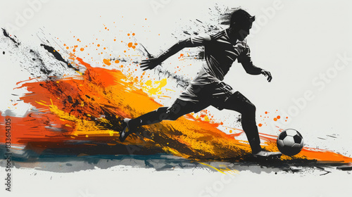 Soccer Player Kicking Ball in Artistic Splash