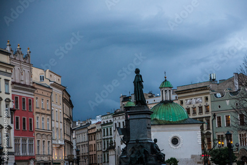 Pomnik Mickiewicza na tle burzowych chmur photo